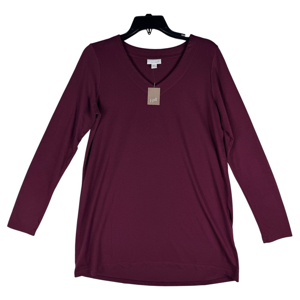J.Jill‎ Port Burgundy 100% Pima Cotton V-Neck Long Sleeve Tunic Top Small NWT